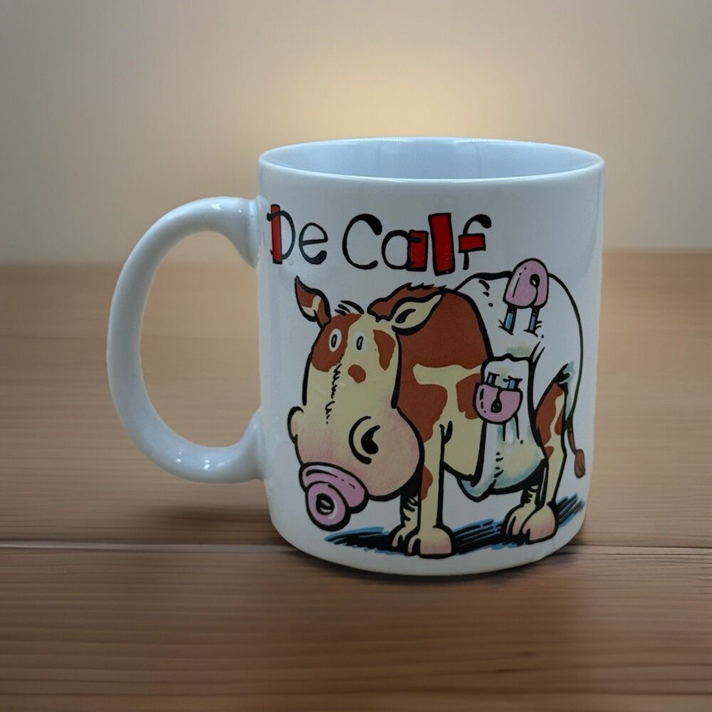 Vintage Carlton Cards "De Calf" Stoneware Coffee Mug - Funny Cow Humor
